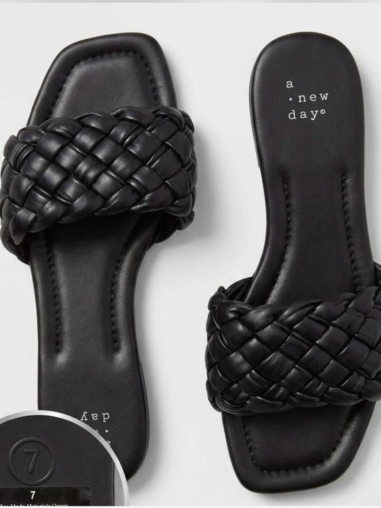 a new day Shoes - a new day Black Braided Square-Toe Slide Sandals